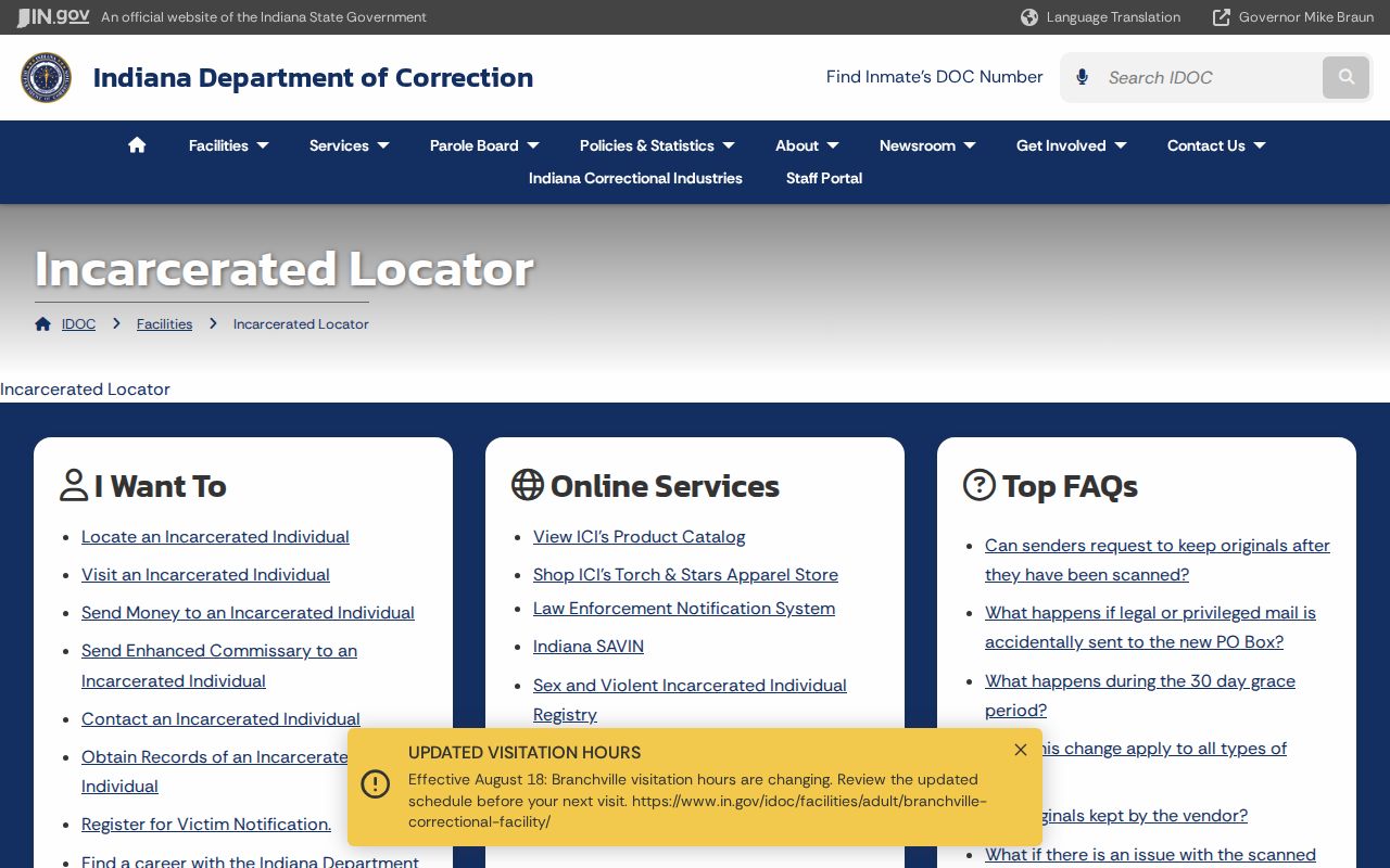 Indiana Department of Correction offender locator for Crawford County state-prison searches