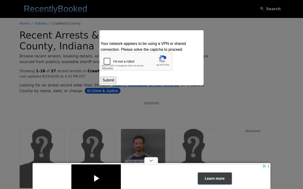 Unofficial Recently Booked Crawford County booking-history page
