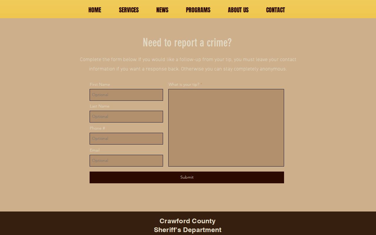 Crawford County Sheriff anonymous Submit a Tip form